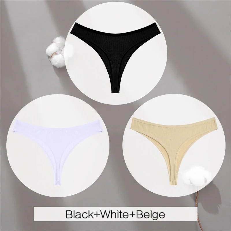 FINETOO Cotton Thongs Women 3Pcs/set Soft T-back Underpants S-XL Ladies G-string Underwear Low Waist Cotton Panty Lingerie New