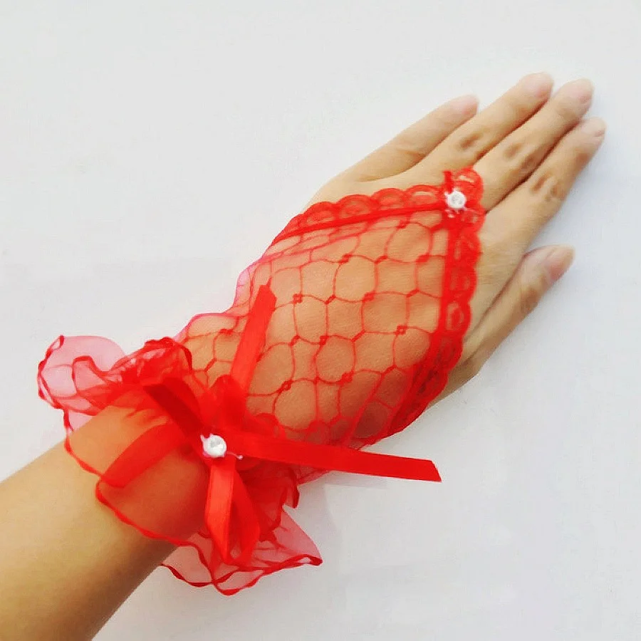 Uveng New Lace Etiquette Gloves Fashion Bride's Gloves Wedding Accessories Lace Gloves