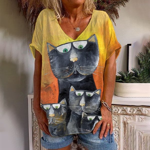 Artwishers Casual Cat Print T-Shirt