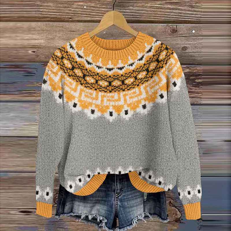 Retro Ethnic Style Floral Knitted Embroidered Warm Sweater