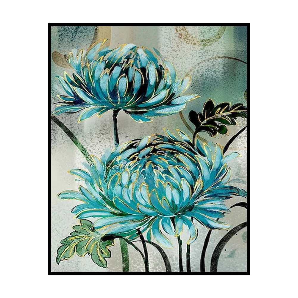11CT Full Stamped Cross Stitch - Blue flower(Canvas|40*50CM)