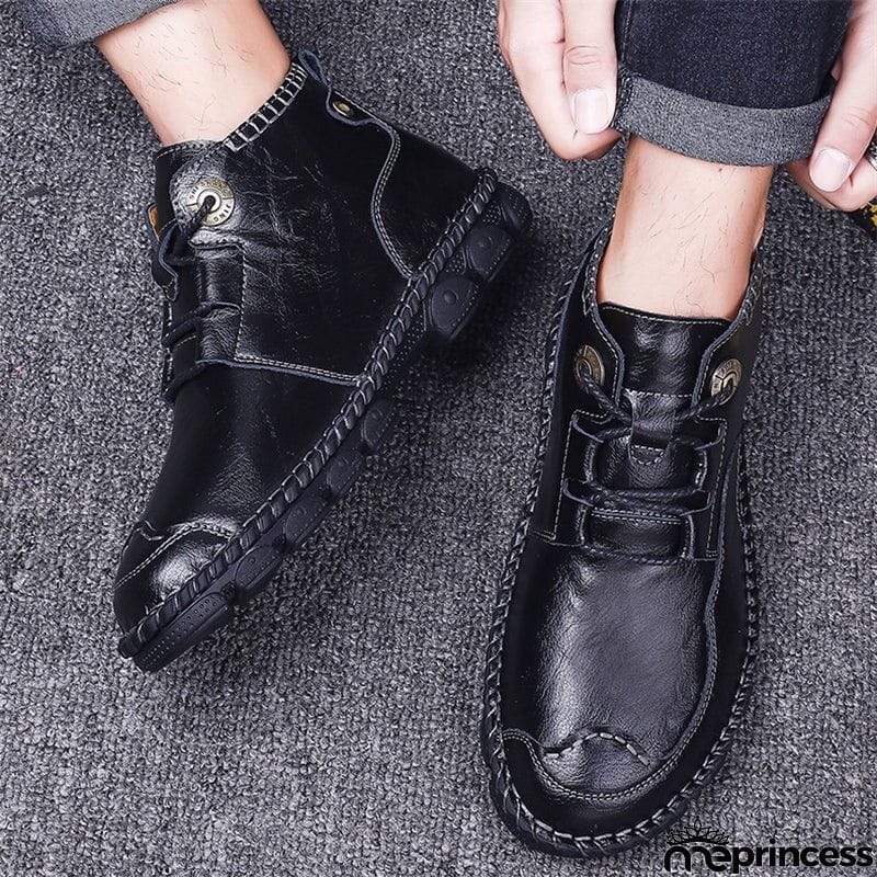 Winter Stylish Leisure Cowhide Lace Up Comfy Shoes For Men