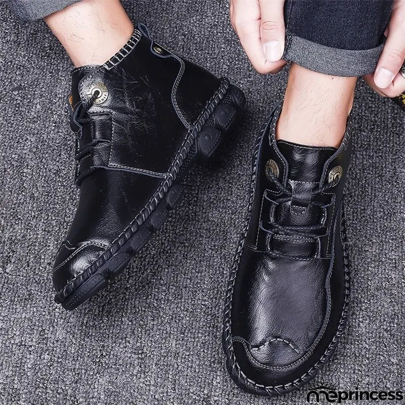 Winter Stylish Leisure Cowhide Lace Up Comfy Shoes For Men