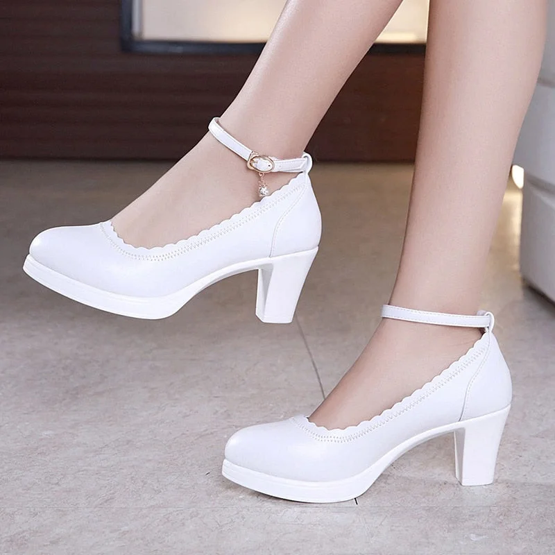 GKTINOO Big Size 33-43 Block Heels Platform Shoes Women Pumps 2022 High Heel Spring Wedding Shoes Ladies Office Leather Shoe