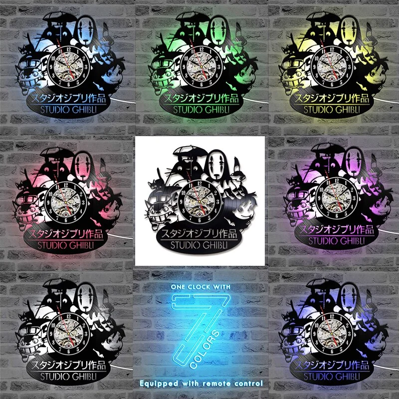 Vinyl Record LED Wall Clock with 7 Different Colors Change My Neighbor Totoro Studio Ghibli Hanging Clock Wall Watch Home Decor