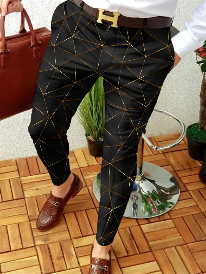 Men's Chinos Trousers Jogger Pants Patchwork Zipper Pocket Graphic Prints Geometry Business Casual Fashion Streetwear Slim Black / White Blue Micro-elastic
