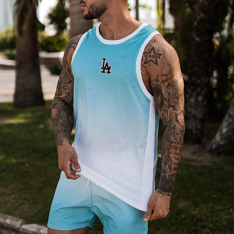 Los Angeles Dodgers LA Casual Tank Top Gradient Print Men's Sleeveless Top 8482