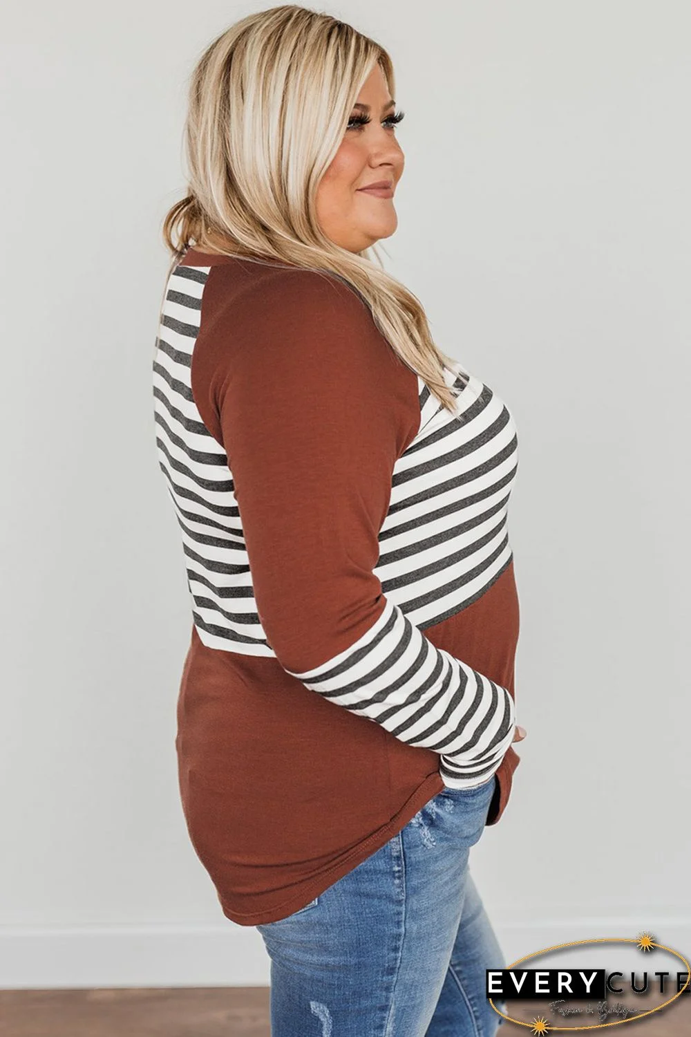 Striped Colorblock Plus Size Long Sleeve Top