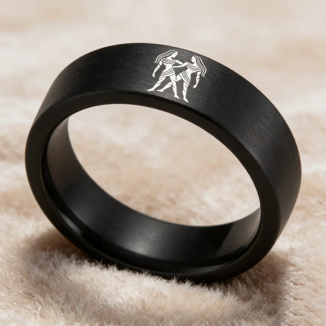 Mens Womens Flat Gemini Tungsten Carbide Ring Black Couple Wedding Bands Top Comfort Fit 4MM 6MM 8MM