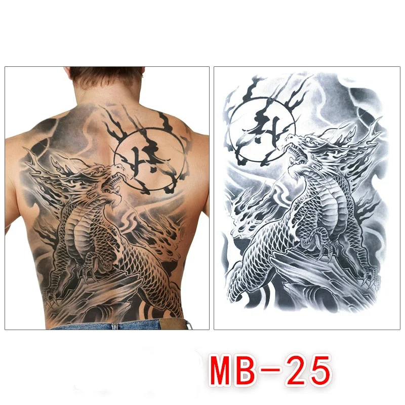 Waterproof temporary men tattoos tattoo full back large tatoo fake dragon girl tattoo body art sticker sexy decals transferable