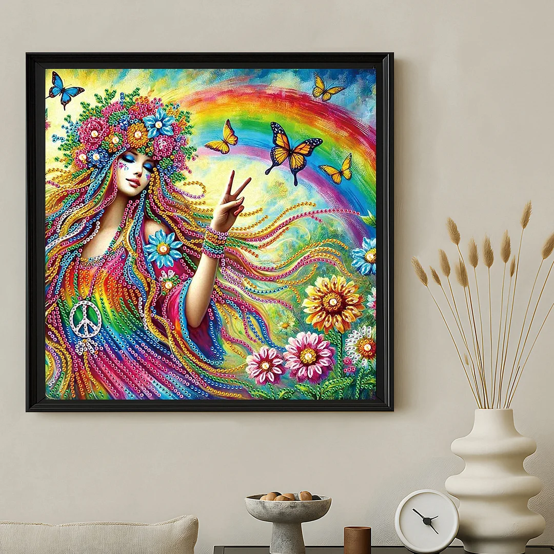 Diamond Painting - Partial Special Shaped Drill - Flower Hippie(Canvas|30x30cm)