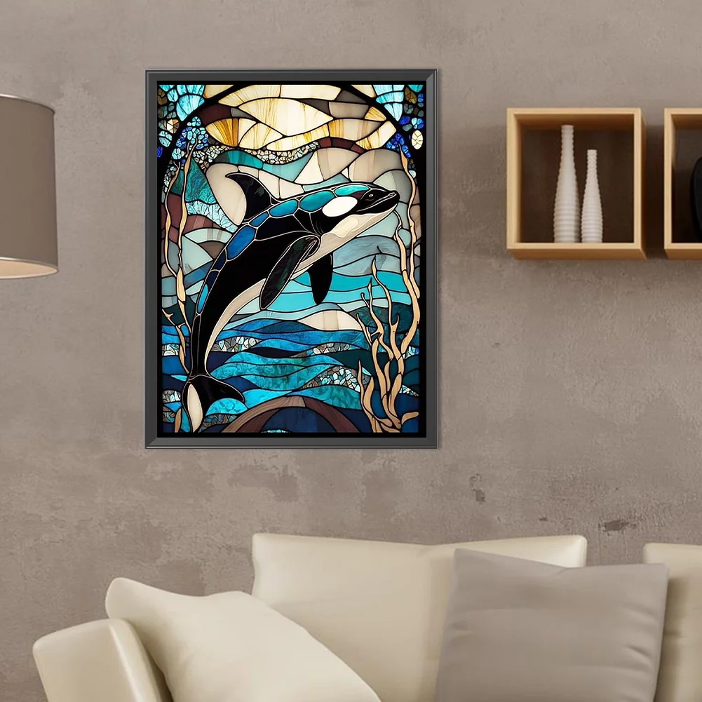 Diamond Painting - Full Round Drill - Stained Glass Dolphin(Canvas|30*40cm)