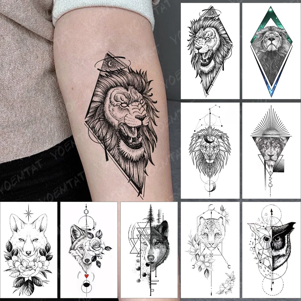 Waterproof Temporary Tattoo Sticker Dot Roar Lion Flash Tatoo Wolf Moon Starry Sky Arm Wrist Fake Tatto For Body Art Women Men