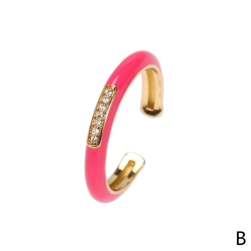 IG Style Ethnic Style Commute Round Copper Epoxy Inlay 18K Gold Plated Zircon Open Rings