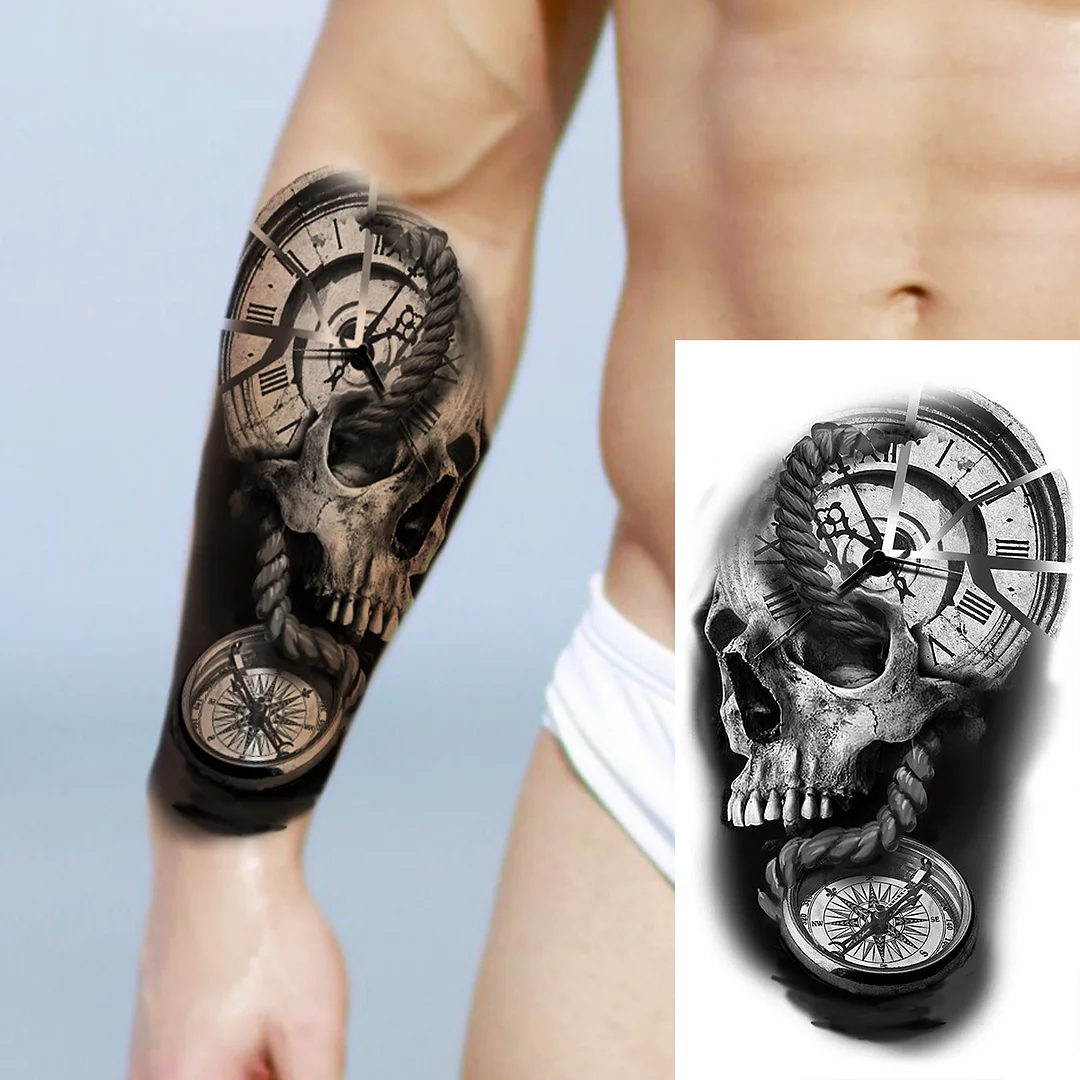 Sdrawing Realistic Black Devil Temporary Tattoos For Men Adult Tiger Pirate Skeleton Vampire Fake Tattoo Forearm Scary Tatoo Joker