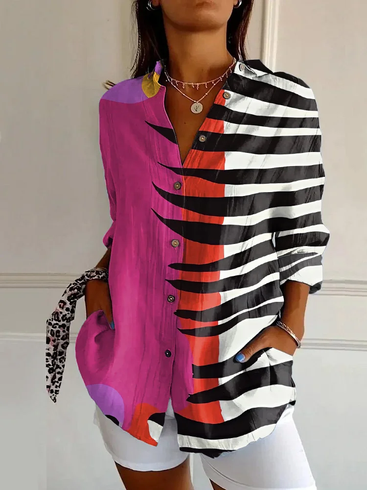 Retro Pink and Purple Abstract Art Print Long Sleeve Shirt
