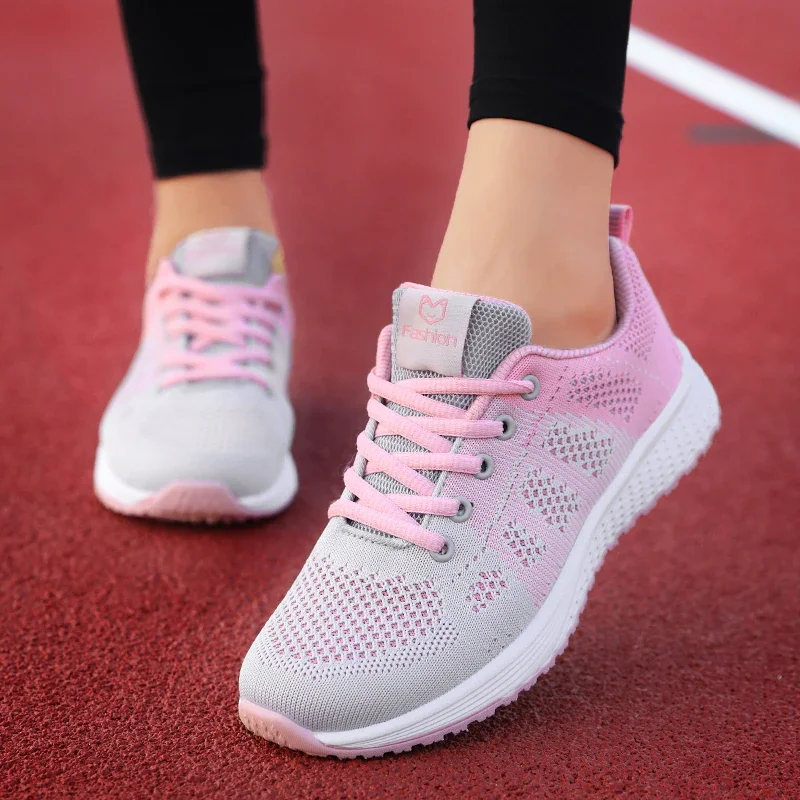 Qengg New Women Shoes Flats Fashion Casual Ladies Shoes Woman Lace-Up Mesh Breathable Female Sneakers Zapatillas Mujer