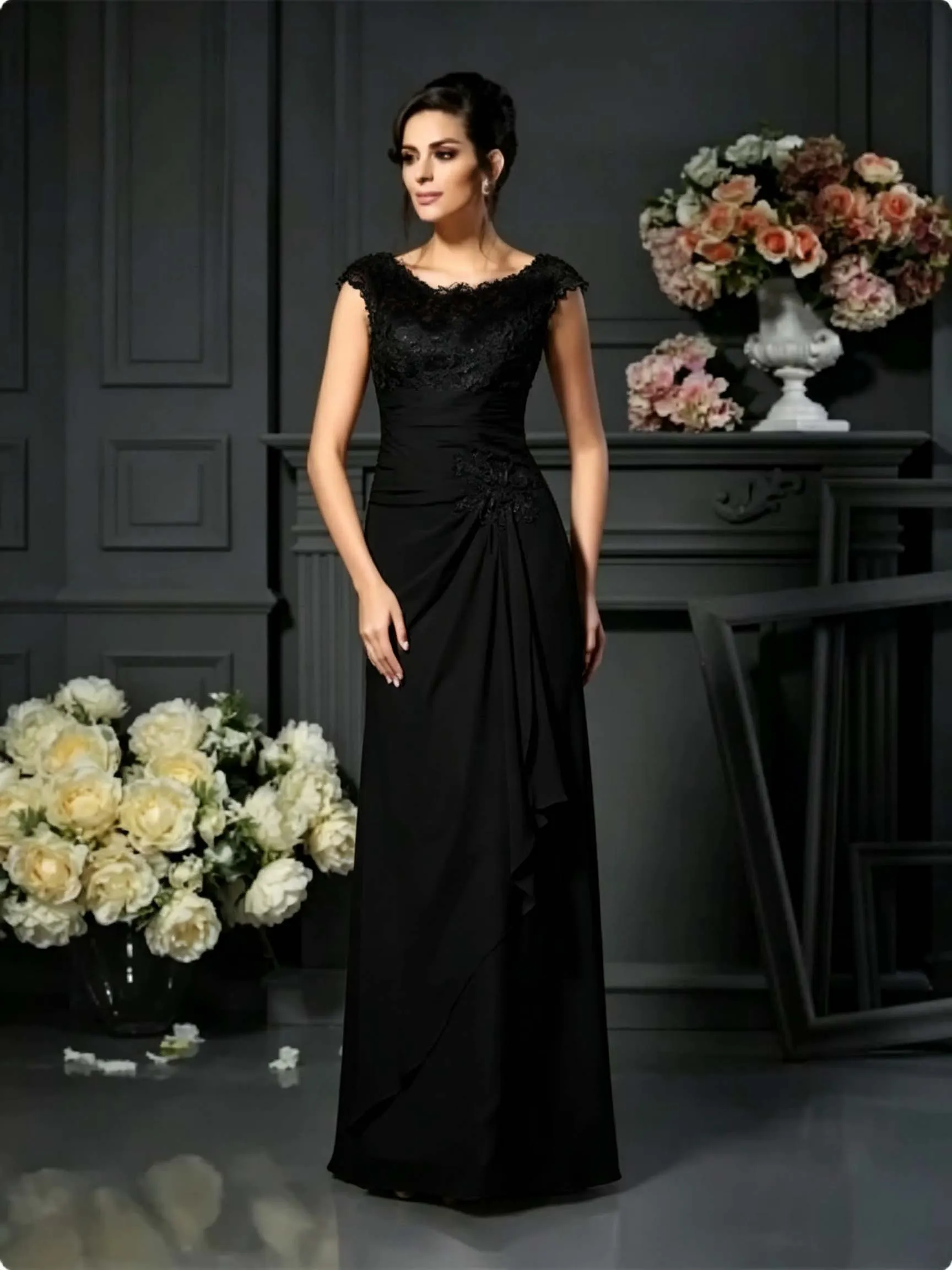 Daisda Chiffon Scoop Long A-Line Sleeveless Mother Of The Bride Dress With Pleated