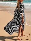 Loose V-Neck Zebra Striped Print Vacation Maxi Dress Cover-Ups Top
