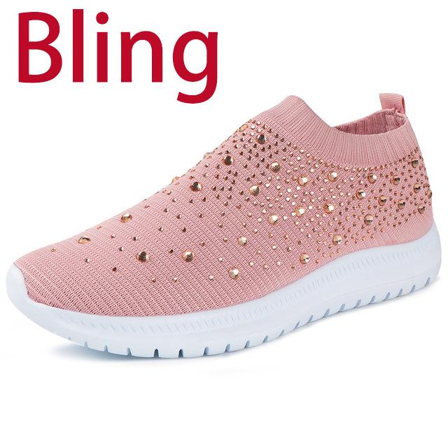 Women Flats Sneakers Crystal Fashion Bling Sneakers Casual Slip On Sock Trainers Shoes 