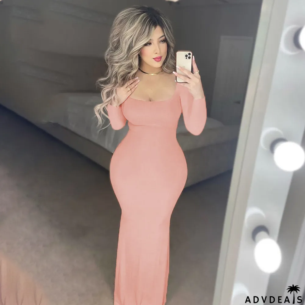 Casual Long-sleeved High-waisted Slim Dress