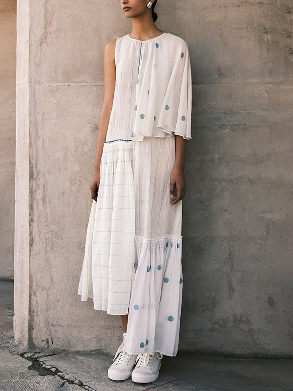 Polka Dot Asymmetric Tiered Maxi Dress