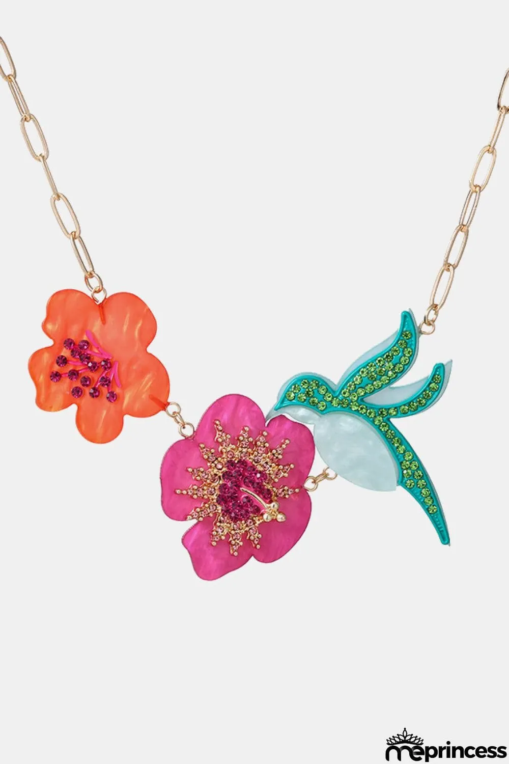 Flower & Bird Rhinestone Decor Necklace