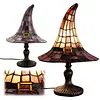 Resin Stained Glass Witch Hat Lamp USB Powered Gothic Wizard Hats Night Light Halloween Home Decor Accent Lamps for Home Office Dormitory Bar Decorate