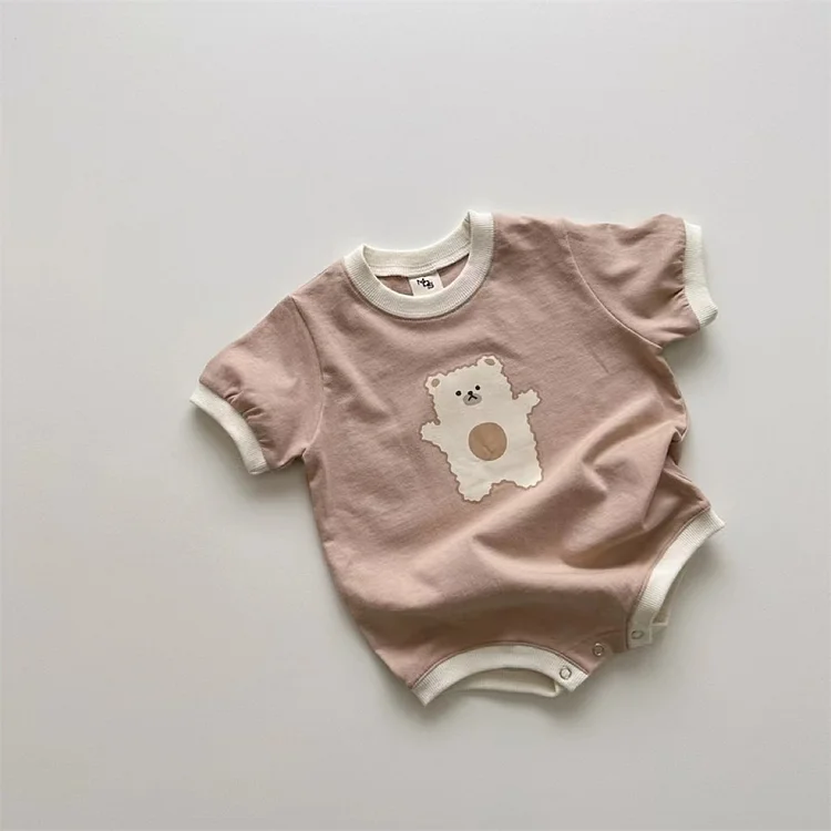 Baby Boy/Girl Bear Print Pullover Short Sleeve Bodysuit