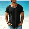 Men's Cotton Linen Ripped Hem T-Shirt With Crew Neck And Loose Fit For Casual Beach Wear by Inlyline