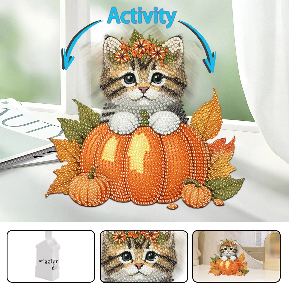 2D Flat Cat DIY Shaking Head Cat Pumpkin Diamond Painting Desktop Decorations