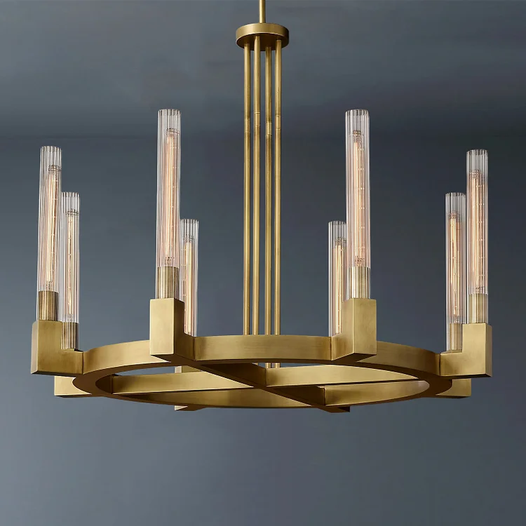 Cannele Linear Crystal Clear Round Chandelier Dining Room Light D36" Vjlight