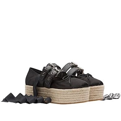 VCSHOES Girl's Bowtie Platform Sole Ballet Flats Shoes Woman Graid Riband Bandage Braided Thick Sole Round Toe Fishman Shoes