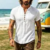 Men's Linen Short Sleeve Henley T-Shirt Lightweight Breathable Casual Summer Top by Inlyline