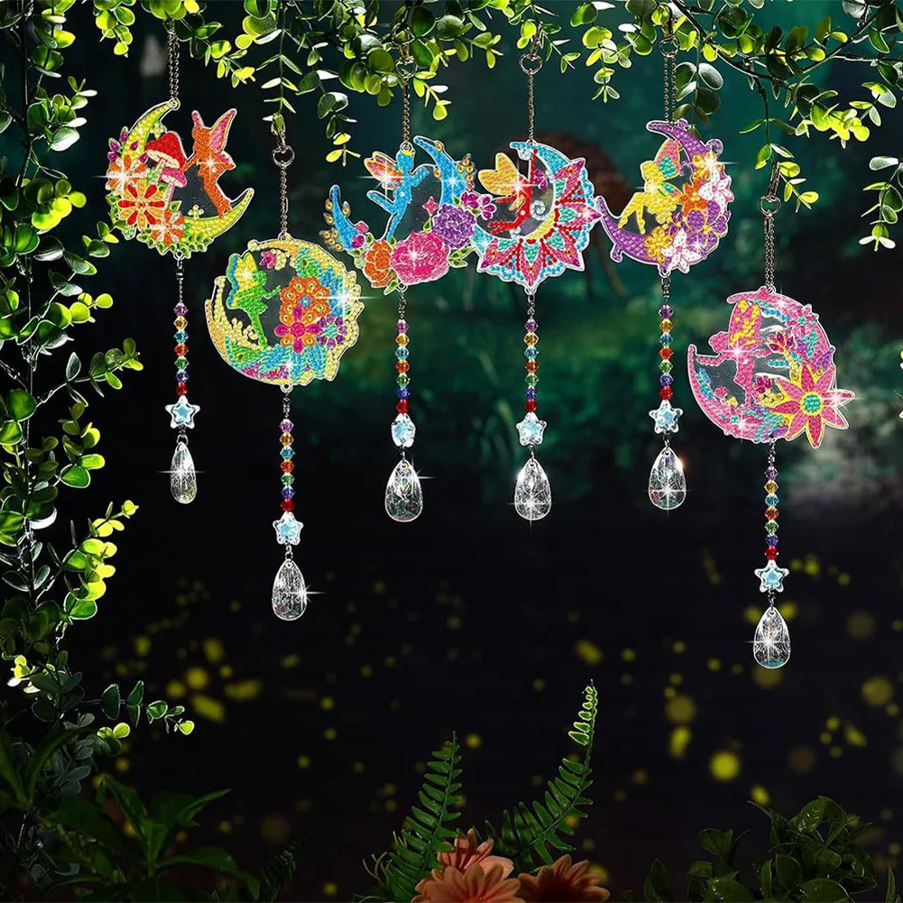 6pcs DIY Elf Suncatcher Diamond Painting Hanging Pendant Diamond Drawing Hanging Ornament