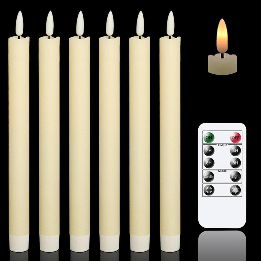 9.8" Halloween Christmas Flameless Ivory Taper Candles (6 PCS)
