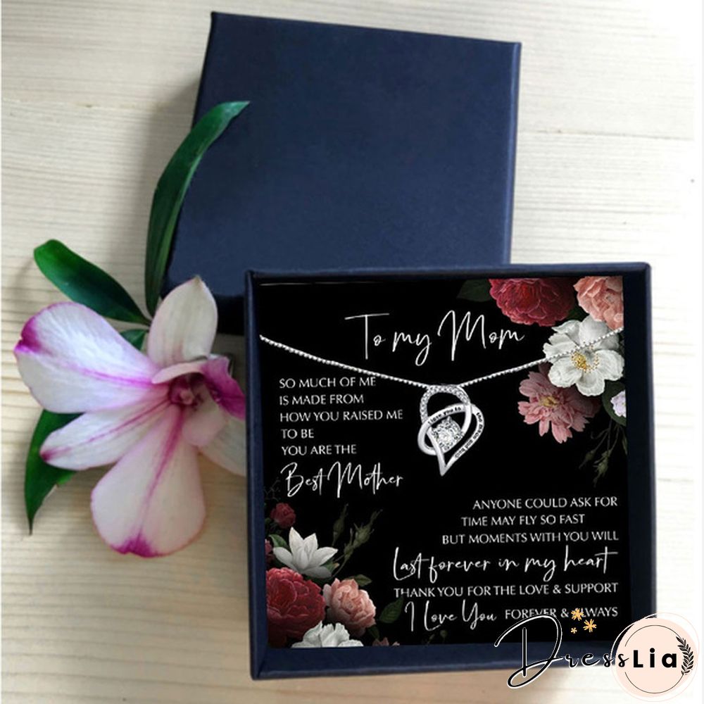 TO MY MOM- 925 Sterling Silver Crystal Heart Necklace