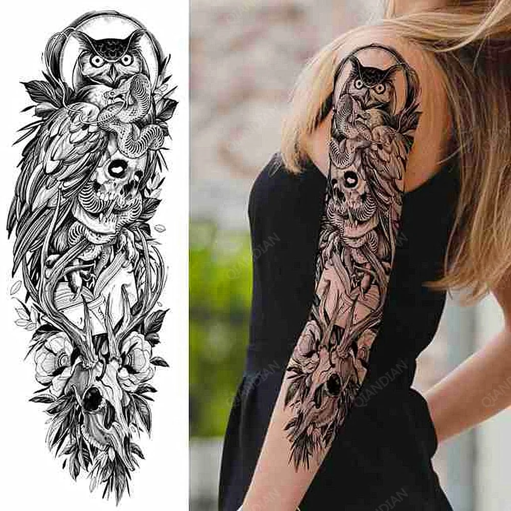 1pc Women Waterproof Temporary Tattoos Stickers Thighs Cool Hipster Skull Mermaid