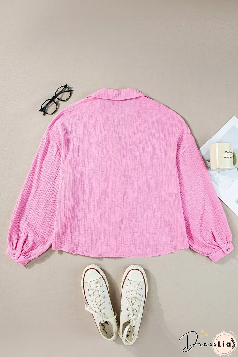 Button Up Collared Neck Long Sleeve Shirt