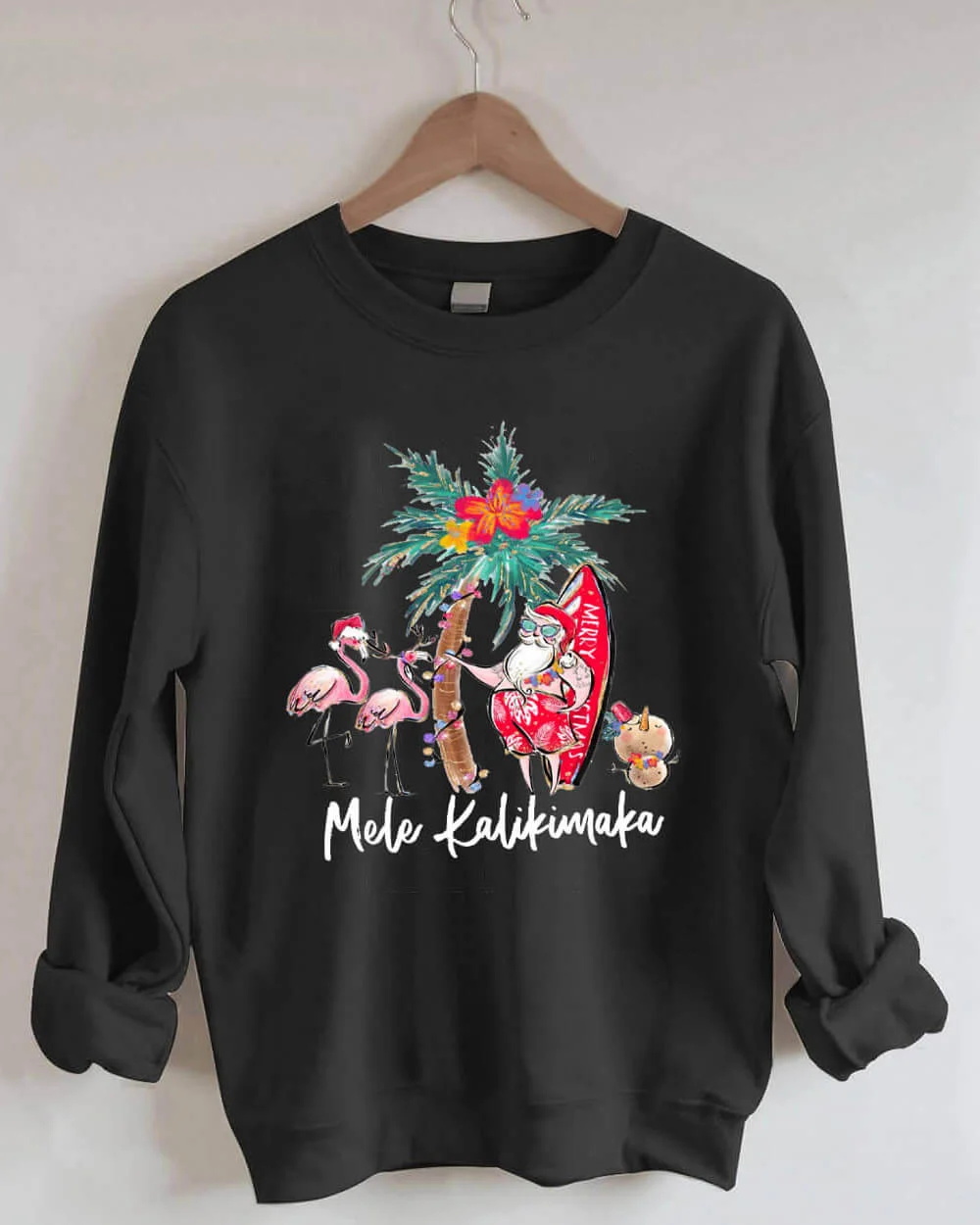 Mele Kalikimaka Hawaii Santa Flamingo Sweatshirt