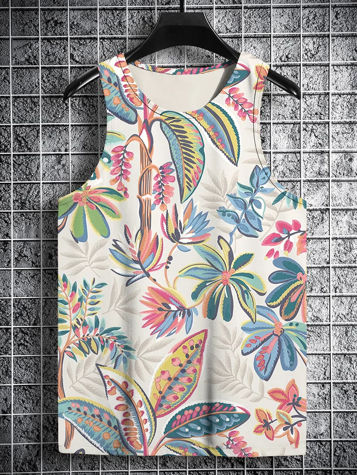 Men's Colorful Flowers Plants Art Print Hawaii Tank Top