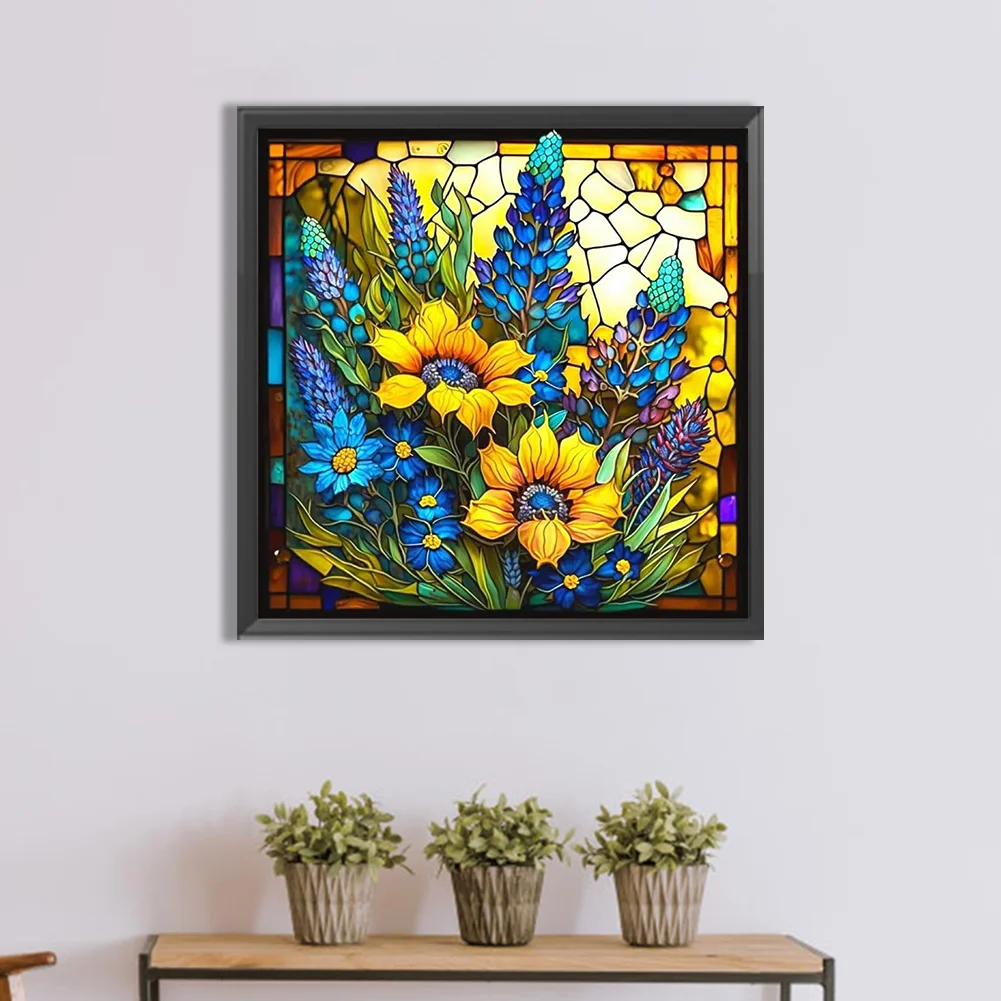 Diamond Painting - Full Round Drill - Stained Glass Flower(30*30cm)