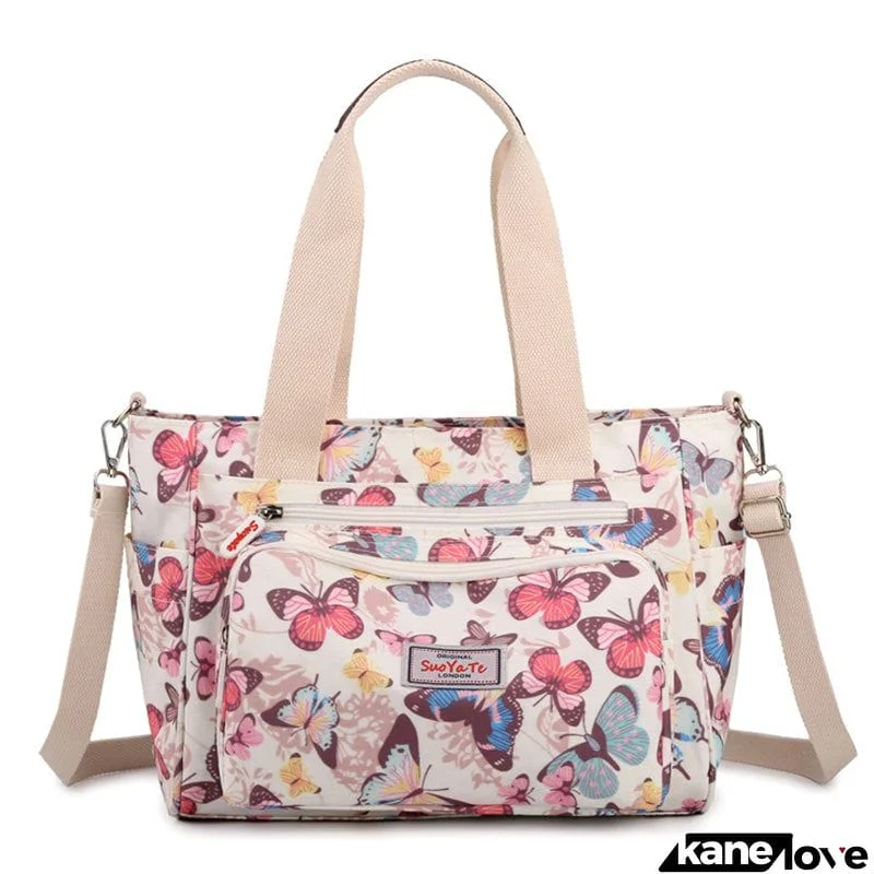 Beautiful Floral Print Nylon Waterproof Casual Lady Travel Shoulder Bag