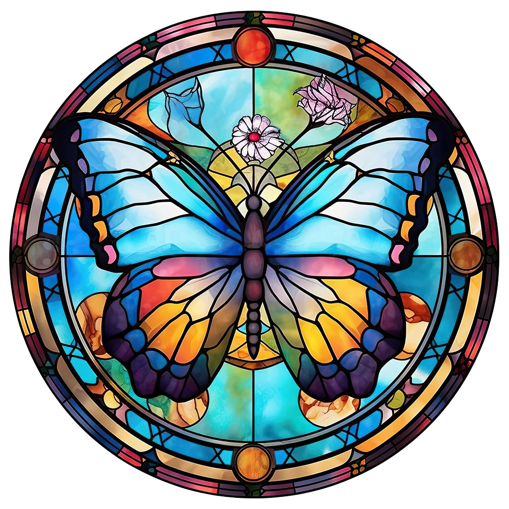 Full Round Diamond Painting - Stained Glass Butterfly(30*30cm)