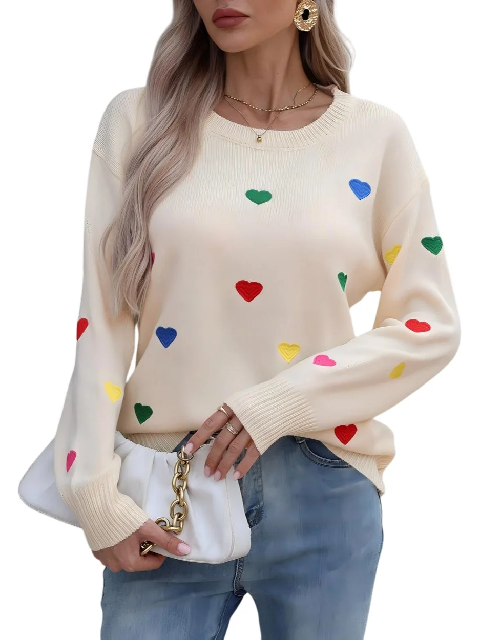 Athvotar Athvotar And Winter Knitted Fashion Color Love Long-Sleeved Collar Collar Sweater Woman