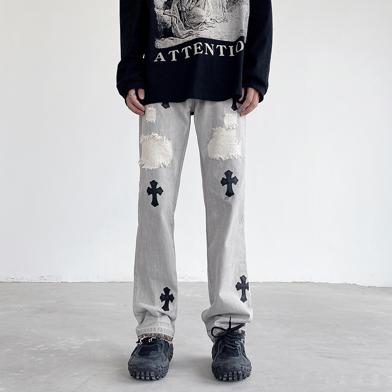 Sopula Street Cross Raw Edge Straight Jeans - SOPULA
