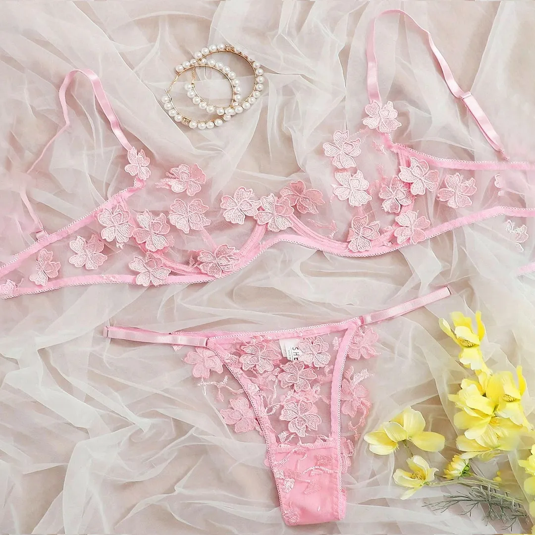 Sexy Bra Panty Set Women Sexy Embroidery Bralette Lace Underwear Set See Through Erotic Lingerie Two-piece Intimate Underwear