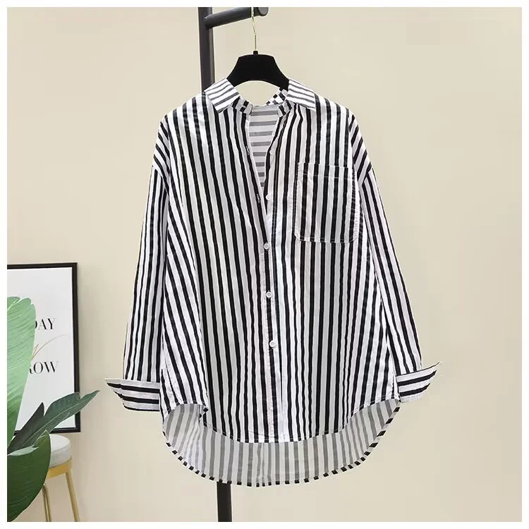 Brownm Brownm Cotton-Print Striped Shirt Women 2025 Spring New Fashion Loose With Long-Sleeved Shirt Women
