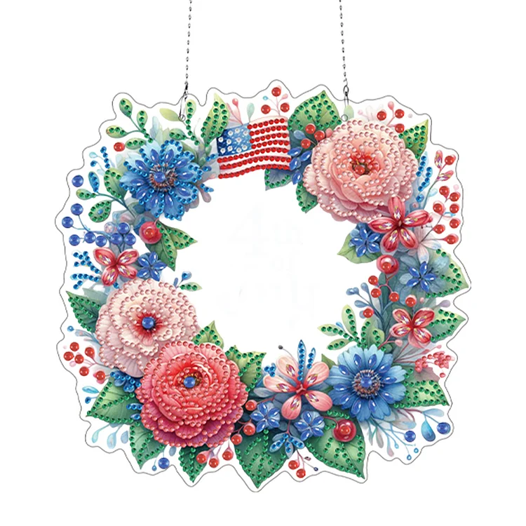 【Wreath】Acrylic Special Shape American Flag Diamond Painting Dots Kit for Indoor Outdoor gbfke