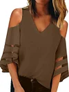 V-Neck Strapless Shoulder Patchwork T-Shirt by Inlyline
